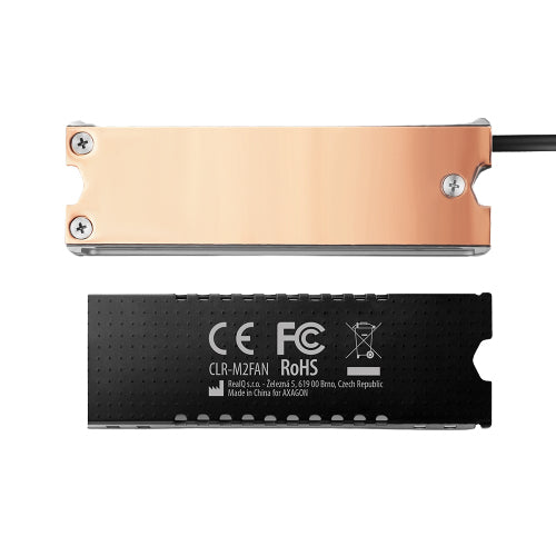Axagon CLR-M2FAN Kupferkühler mit Lüfter für einseitige und doppelseitige M.2 SSD-Platten, Größe 2280, Höhe 13 mm.