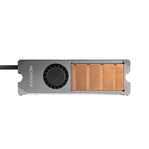 Axagon CLR-M2FAN Kupferkühler mit Lüfter für einseitige und doppelseitige M.2 SSD-Platten, Größe 2280, Höhe 13 mm.