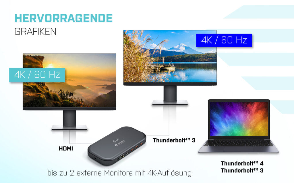 i-tec Thunderbolt 3/USB-C Dual 4K Docking Station + USB-C to DisplayPort Cable (1,5 m) + Power Delivery 60W
