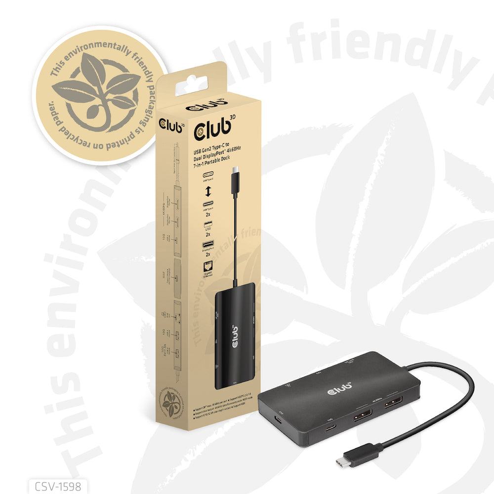 CLUB3D USB Gen2 Type-C to Dual DisplayPort 4k60Hz 7-in-1 HUB