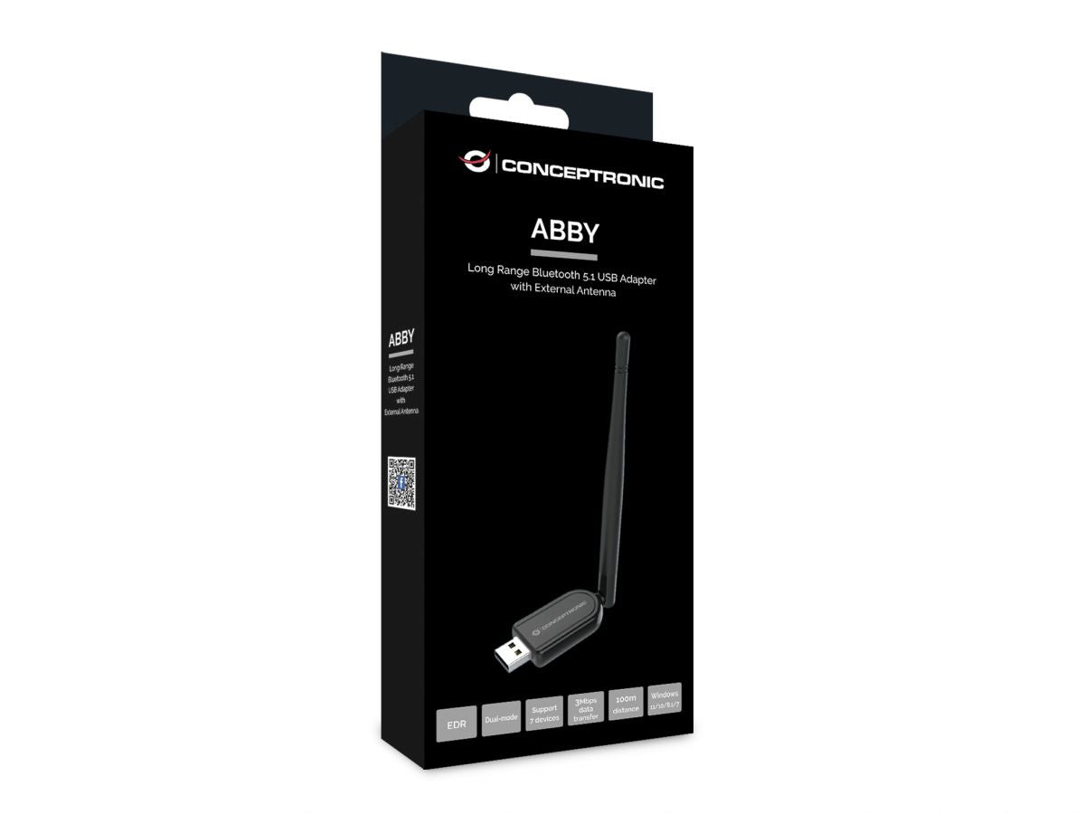 Conceptronic ABBY USB-Bluetooth 5.1-Adapter mit externer Antenne und hoher Reichweite