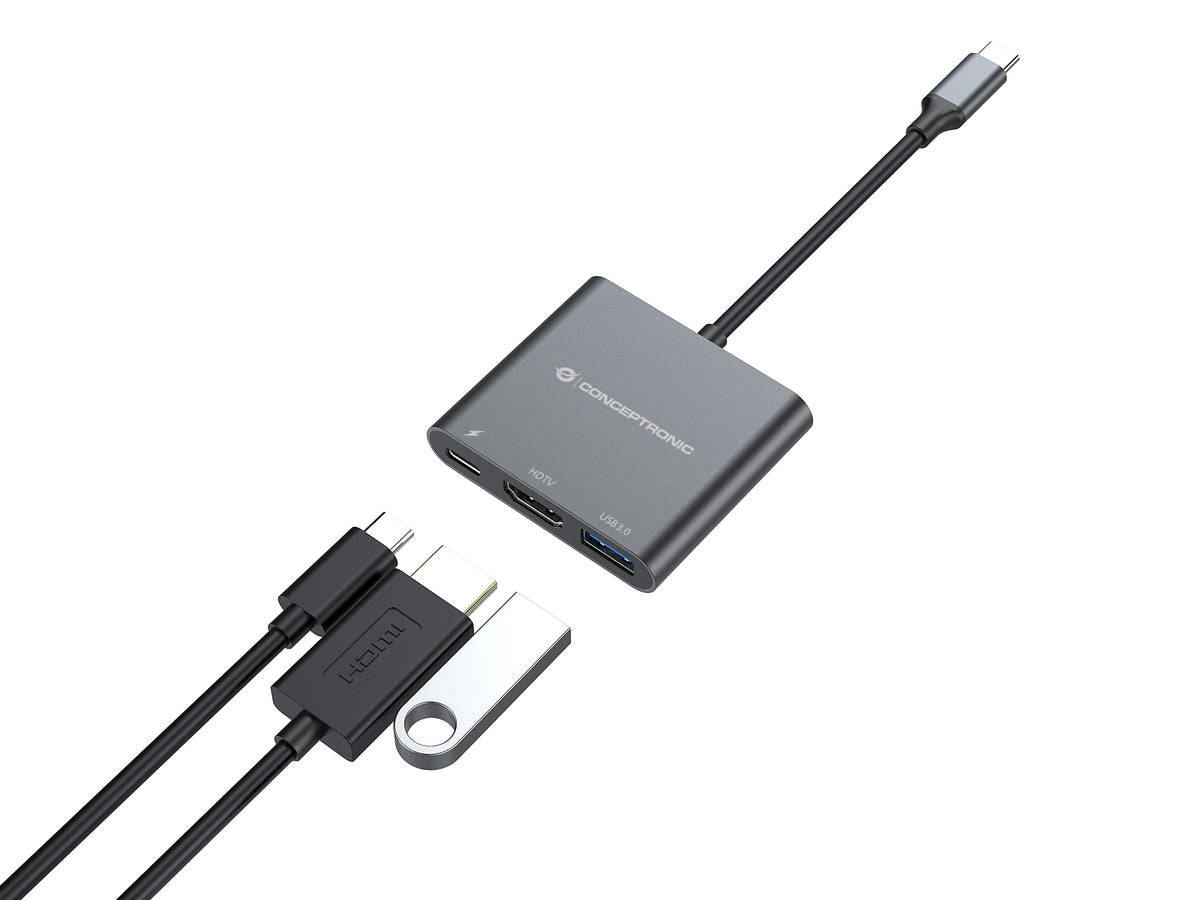 Conceptronic DONN Multifunktionaler 3-in-1 USB Adapter, HDMI, USB 3.0, USB PD