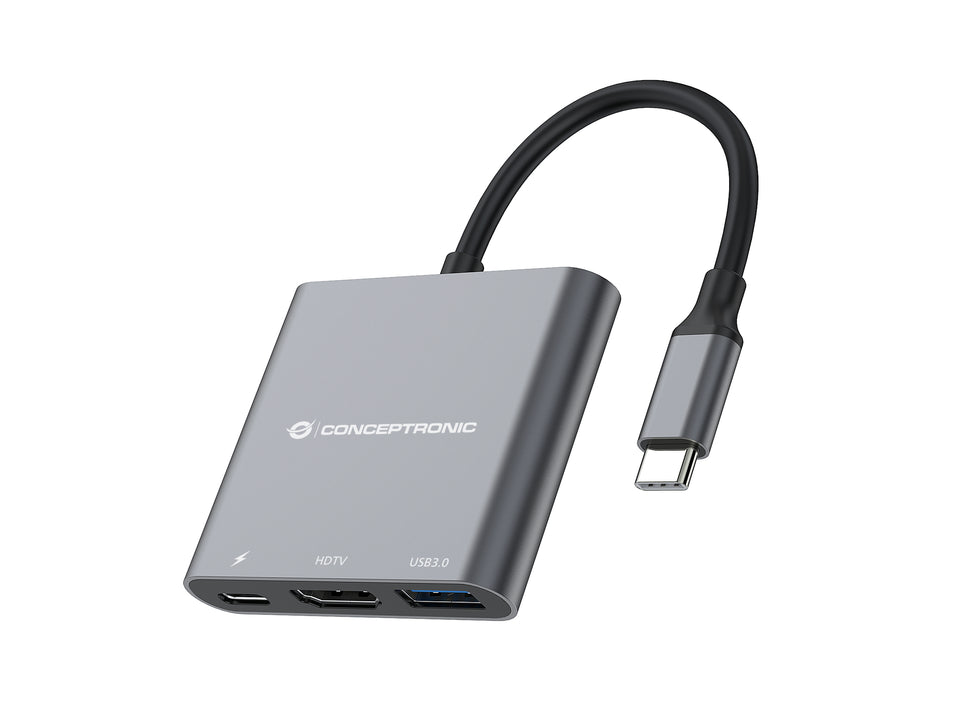 Conceptronic DONN Multifunctional 3-in-1 USB Adapter, HDMI, USB 3.0, USB PD