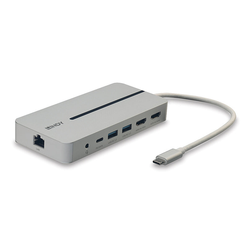 Lindy 43360 laptop-dockingstation & portreplikator Kabelgebunden USB 3.2 Gen 1 (3.1 Gen 1) Type-C Silber, Weiß
