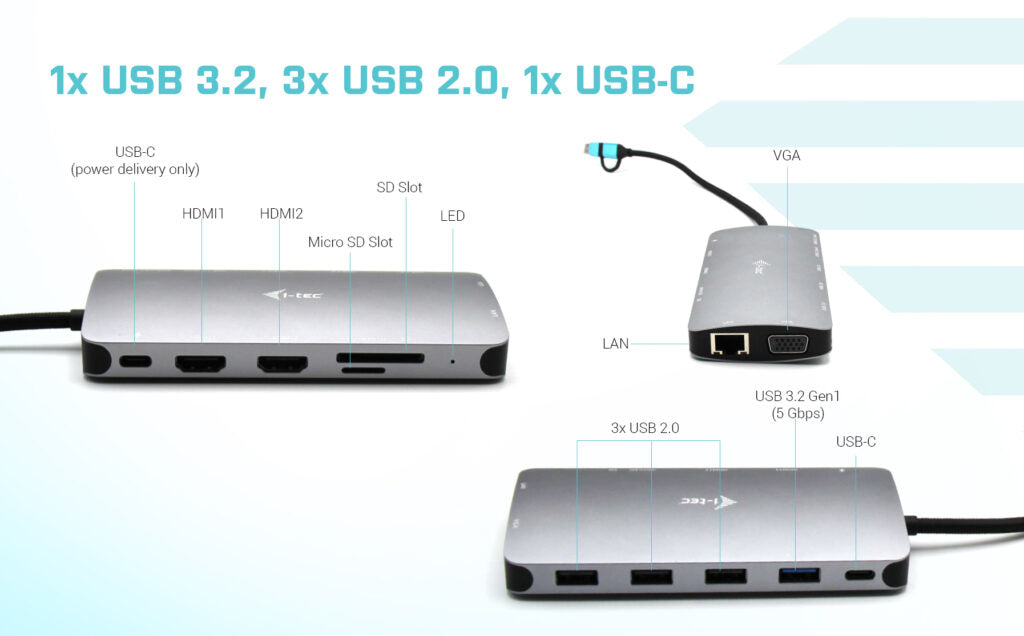 i-tec USB 3.0 USB-C/Thunderbolt 3x Display Metal Nano Dock with LAN + Power Delivery 100 W