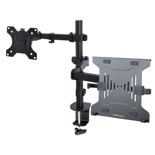 StarTech.com Monitor und laptop halterung, verstellbarer Monitorarm mit Laptop-Notebook arm, Schreibtisch VESA Monitorhalterung-Monitorständer für C-Klemme/Durchführungsmontage und Bildschirm arm
