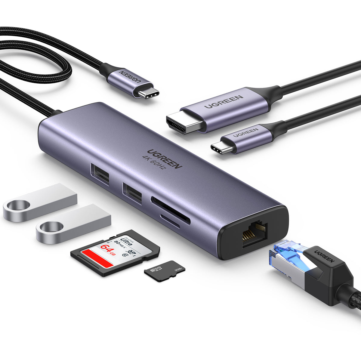 Ugreen 60515 laptop-dockingstation & portreplikator Kabelgebunden USB 3.2 Gen 1 (3.1 Gen 1) Type-C Grau