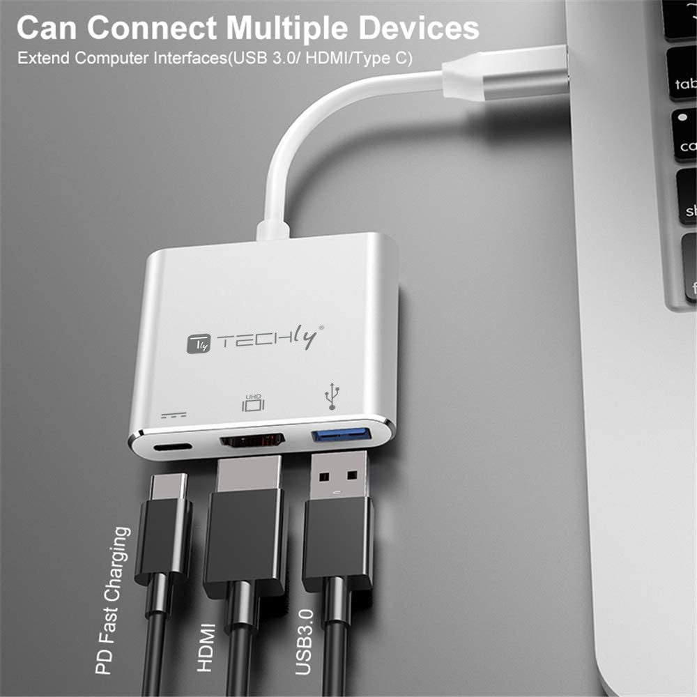 Techly IADAP USB31-HDMIPTY laptop-dockingstation & portreplikator Kabelgebunden USB 3.2 Gen 1 (3.1 Gen 1) Type-C Silber