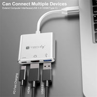 Techly IADAP USB31-HDMIPTY laptop-dockingstation & portreplikator Kabelgebunden USB 3.2 Gen 1 (3.1 Gen 1) Type-C Silber