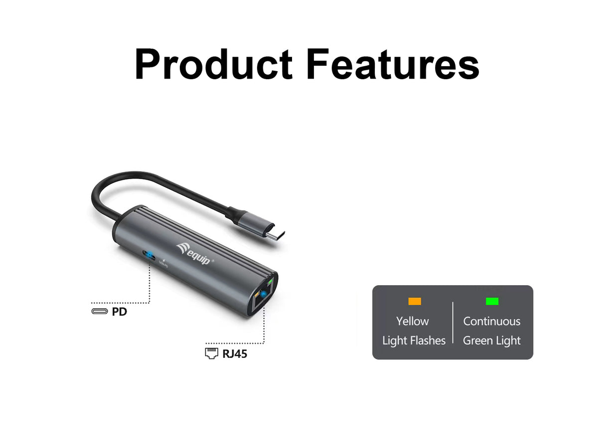 Equip USB-C-auf-RJ45-Gigabit-Netzwerk + PD-Adapter
