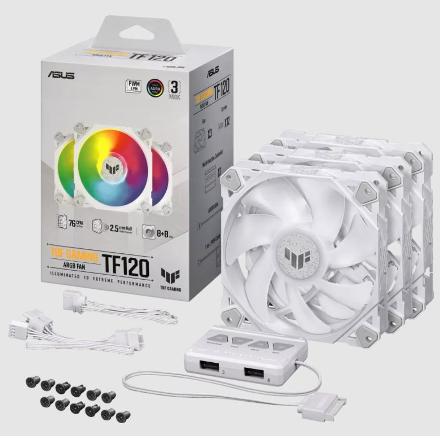 ASUS TUF GAMING TF120 ARGB WHITE EDITION 3IN1 Computergehäuse Luftkühlung 12 cm Weiß 3 Stück(e)