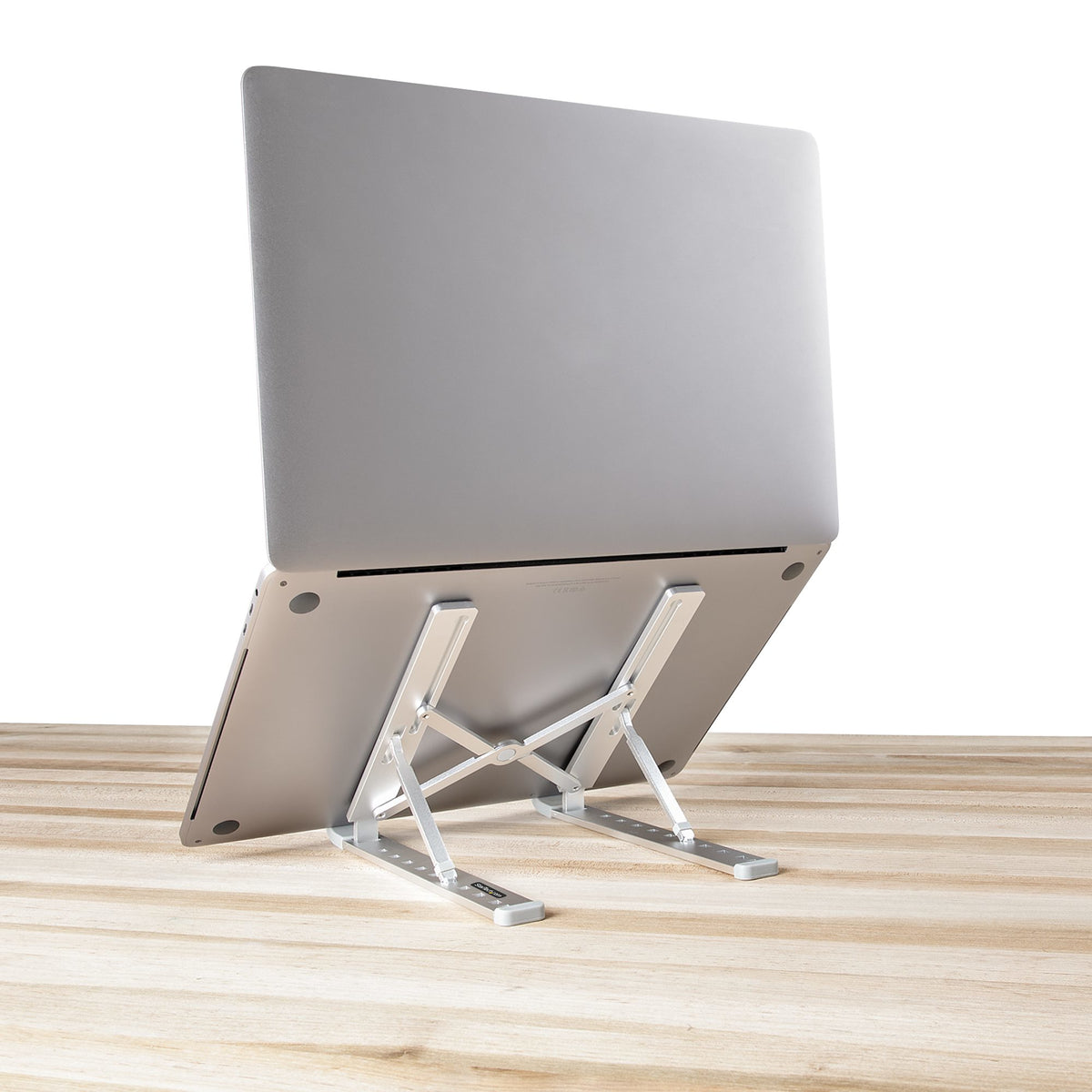 StarTech.com Foldable Laptop Stand, Portable Height Adjustable Ergonomic Laptop Riser, 10 kg Capacity, Tiltable Aluminum Laptop Holder, Notebook Stand, Swiveling Laptop Base