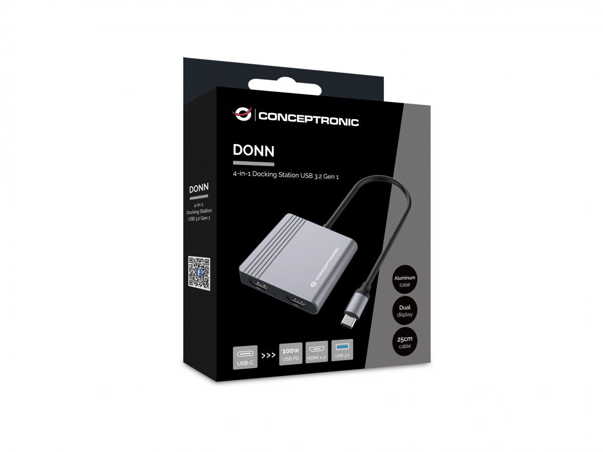 Conceptronic DONN13G laptop-dockingstation & portreplikator Kabelgebunden USB 3.2 Gen 1 (3.1 Gen 1) Type-C Grau