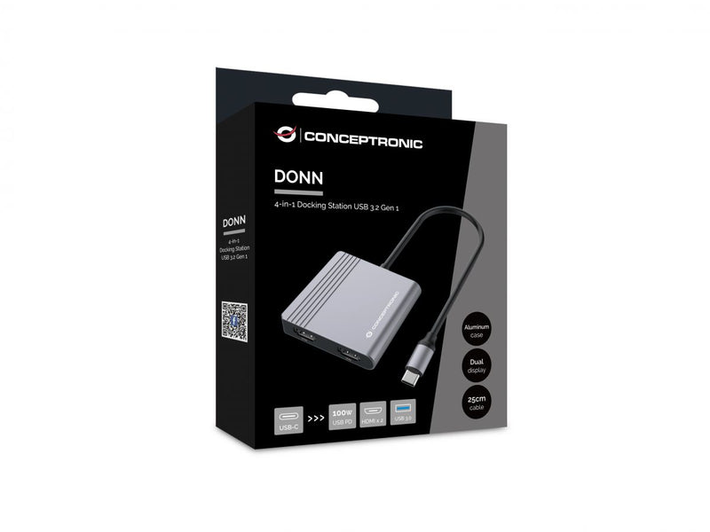 Conceptronic DONN13G laptop-dockingstation & portreplikator Kabelgebunden USB 3.2 Gen 1 (3.1 Gen 1) Type-C Grau