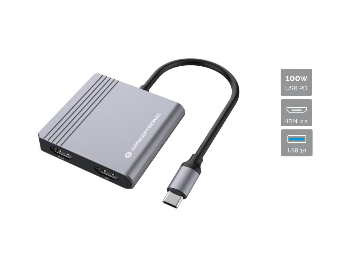 Conceptronic DONN13G laptop-dockingstation & portreplikator Kabelgebunden USB 3.2 Gen 1 (3.1 Gen 1) Type-C Grau