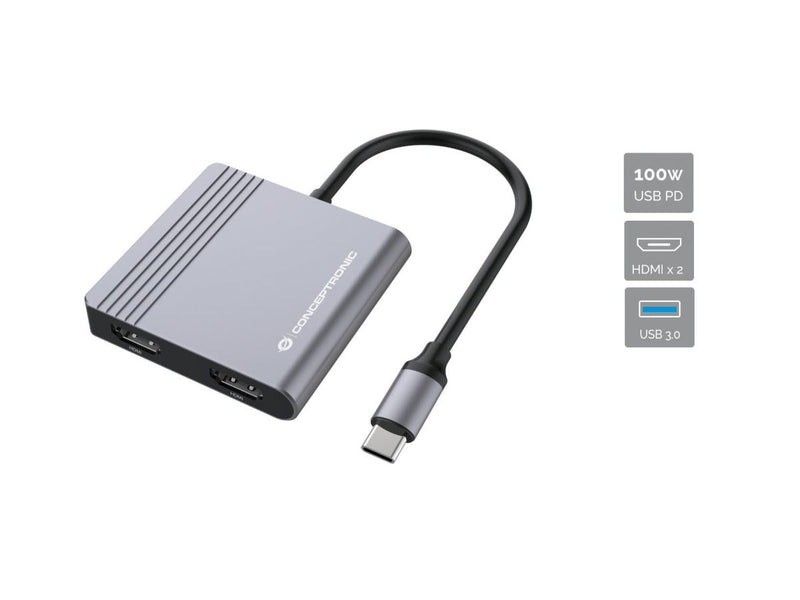 Conceptronic DONN13G laptop-dockingstation & portreplikator Kabelgebunden USB 3.2 Gen 1 (3.1 Gen 1) Type-C Grau