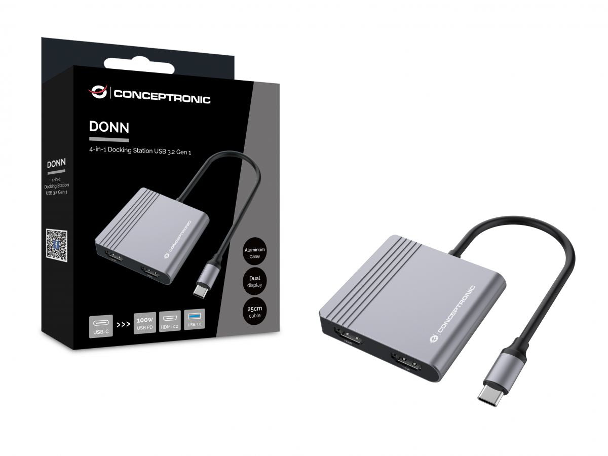 Conceptronic DONN13G laptop-dockingstation & portreplikator Kabelgebunden USB 3.2 Gen 1 (3.1 Gen 1) Type-C Grau