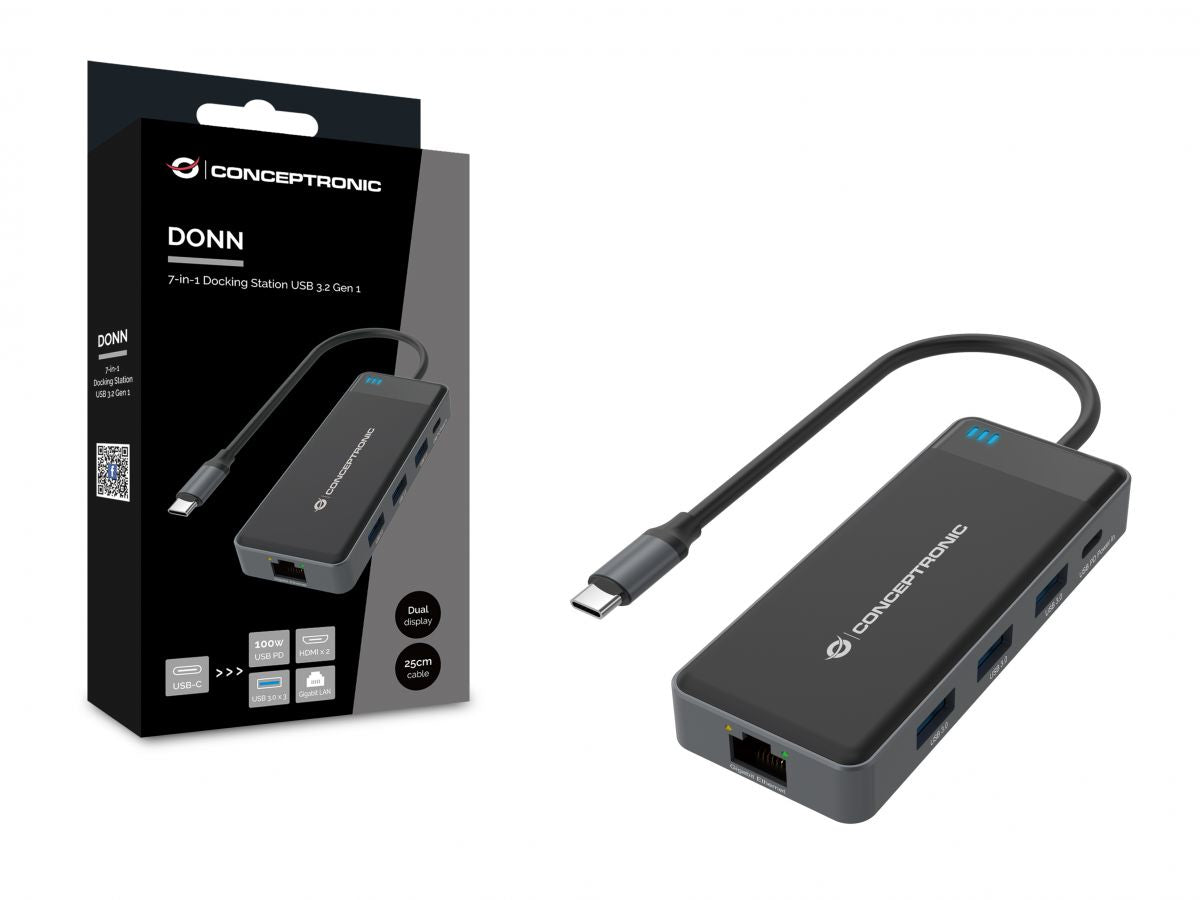 Conceptronic DONN14G laptop-dockingstation & portreplikator Kabelgebunden USB 3.2 Gen 1 (3.1 Gen 1) Type-C Grau