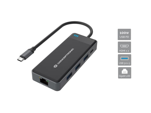 Conceptronic DONN14G laptop-dockingstation & portreplikator Kabelgebunden USB 3.2 Gen 1 (3.1 Gen 1) Type-C Grau