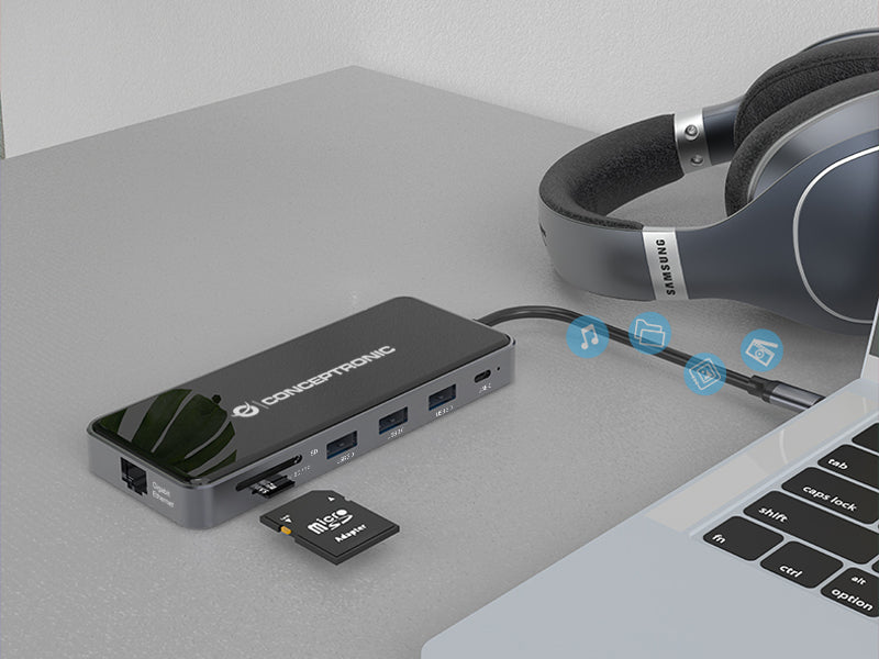 Conceptronic DONN15G laptop-dockingstation & portreplikator Kabelgebunden USB 3.2 Gen 1 (3.1 Gen 1) Type-C Grau