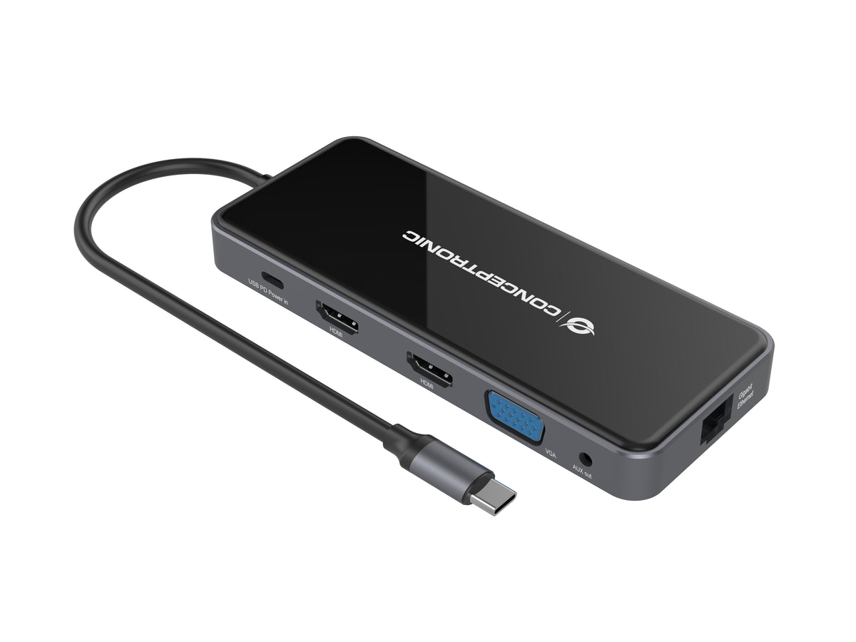 Conceptronic DONN15G laptop-dockingstation & portreplikator Kabelgebunden USB 3.2 Gen 1 (3.1 Gen 1) Type-C Grau