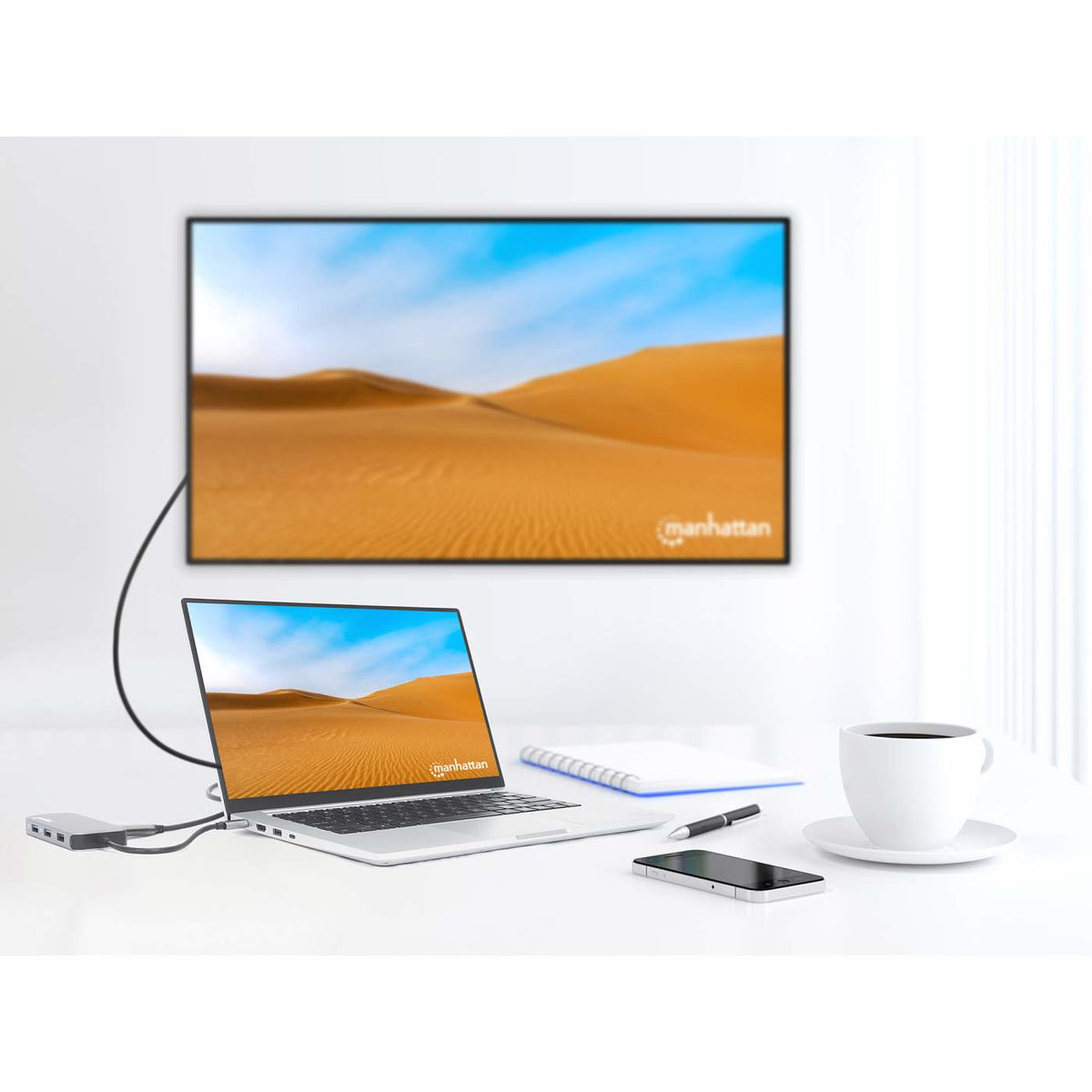 Manhattan 130615 laptop-dockingstation & portreplikator Kabelgebunden USB 3.2 Gen 1 (3.1 Gen 1) Type-C Aluminium