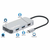 Manhattan 130615 laptop-dockingstation & portreplikator Kabelgebunden USB 3.2 Gen 1 (3.1 Gen 1) Type-C Aluminium