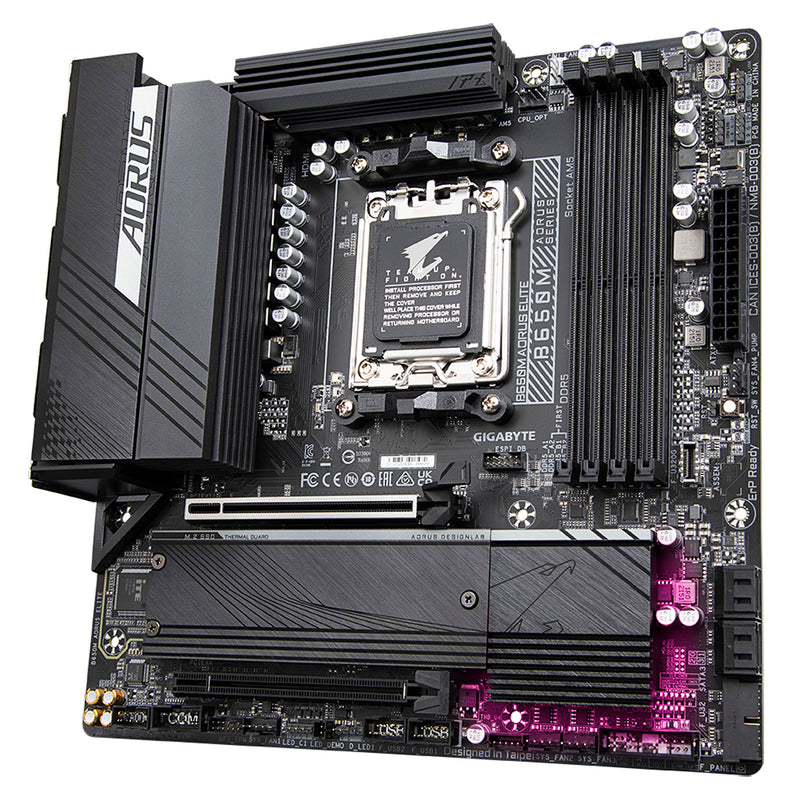 GIGABYTE B650M AORUS ELITE Mainboard – Unterstützt AMD Ryzen 9000 CPUs, 12+2+2 Phasen VRM, bis zu 8000 MHz DDR5, 1xPCIe 5.0 + 1xPCIe 4.0 M.2, 2.5GbE LAN, USB 3.2 Gen 2x2