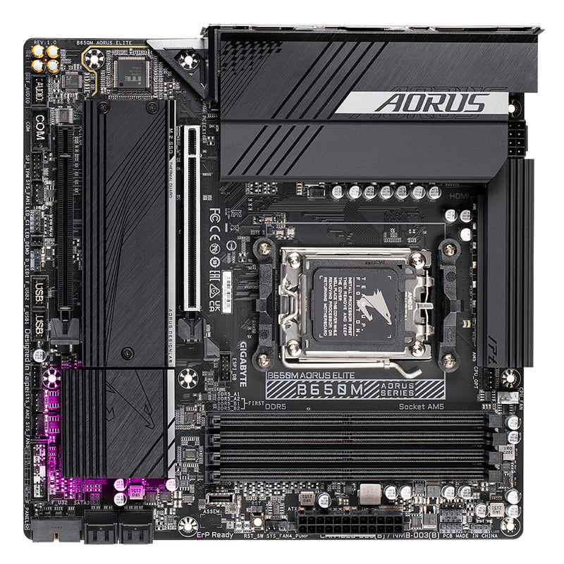 GIGABYTE B650M AORUS ELITE Mainboard – Unterstützt AMD Ryzen 9000 CPUs, 12+2+2 Phasen VRM, bis zu 8000 MHz DDR5, 1xPCIe 5.0 + 1xPCIe 4.0 M.2, 2.5GbE LAN, USB 3.2 Gen 2x2