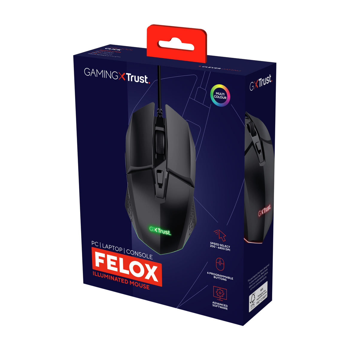 Trust GXT 109 Felox Maus Gaming rechts USB Typ-A Optisch 6400 DPI