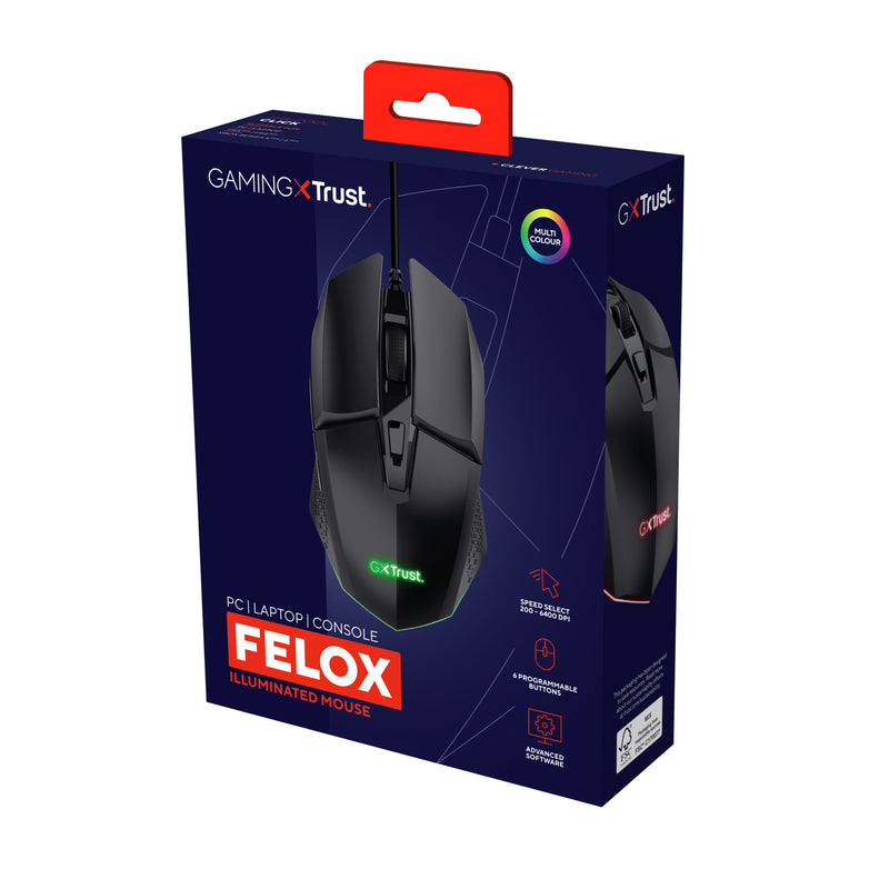 Trust GXT 109 Felox Maus Gaming rechts USB Typ-A Optisch 6400 DPI
