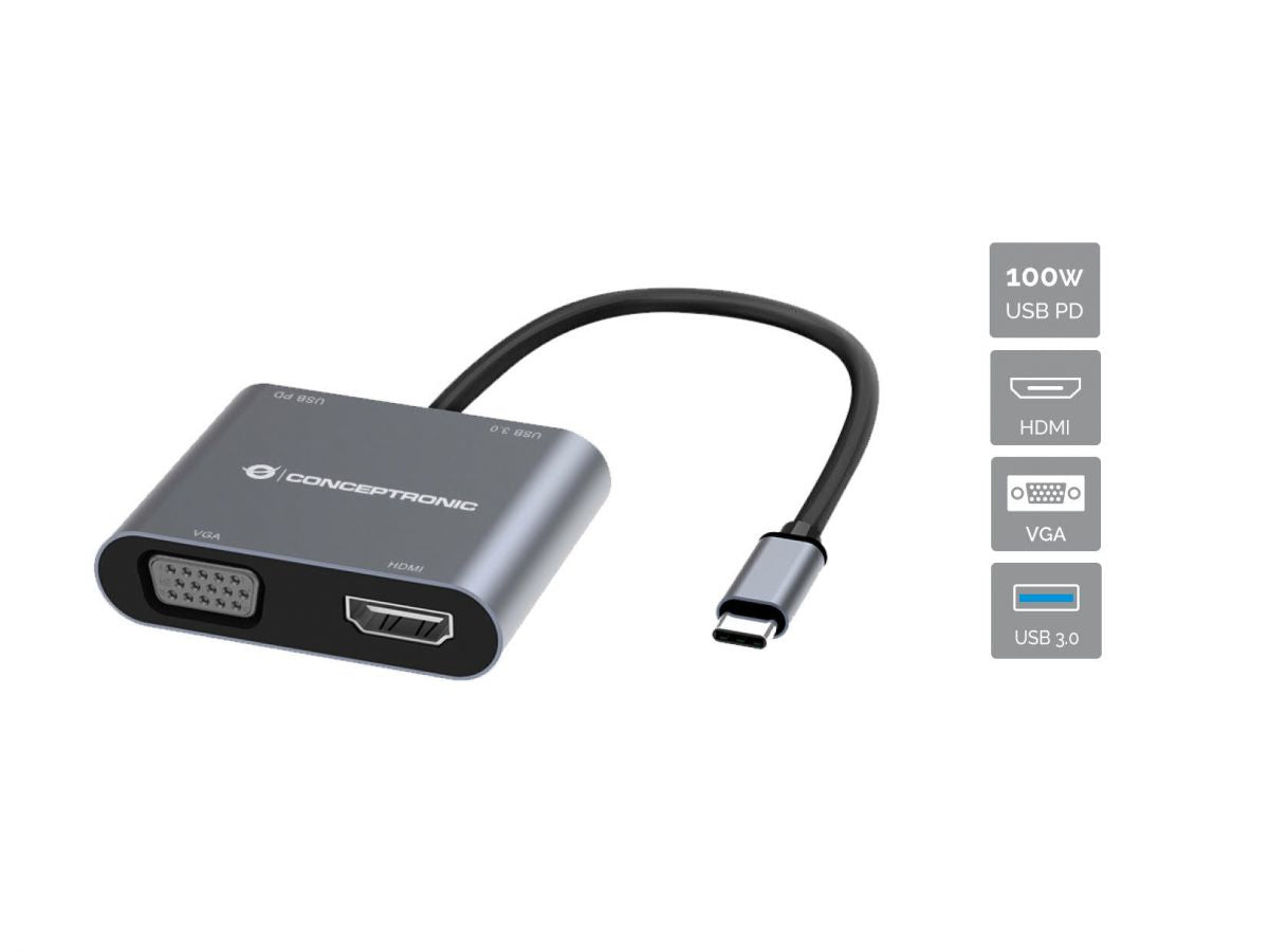 Conceptronic DONN16G Kabelgebunden USB 3.2 Gen 1 (3.1 Gen 1) Type-C Grau