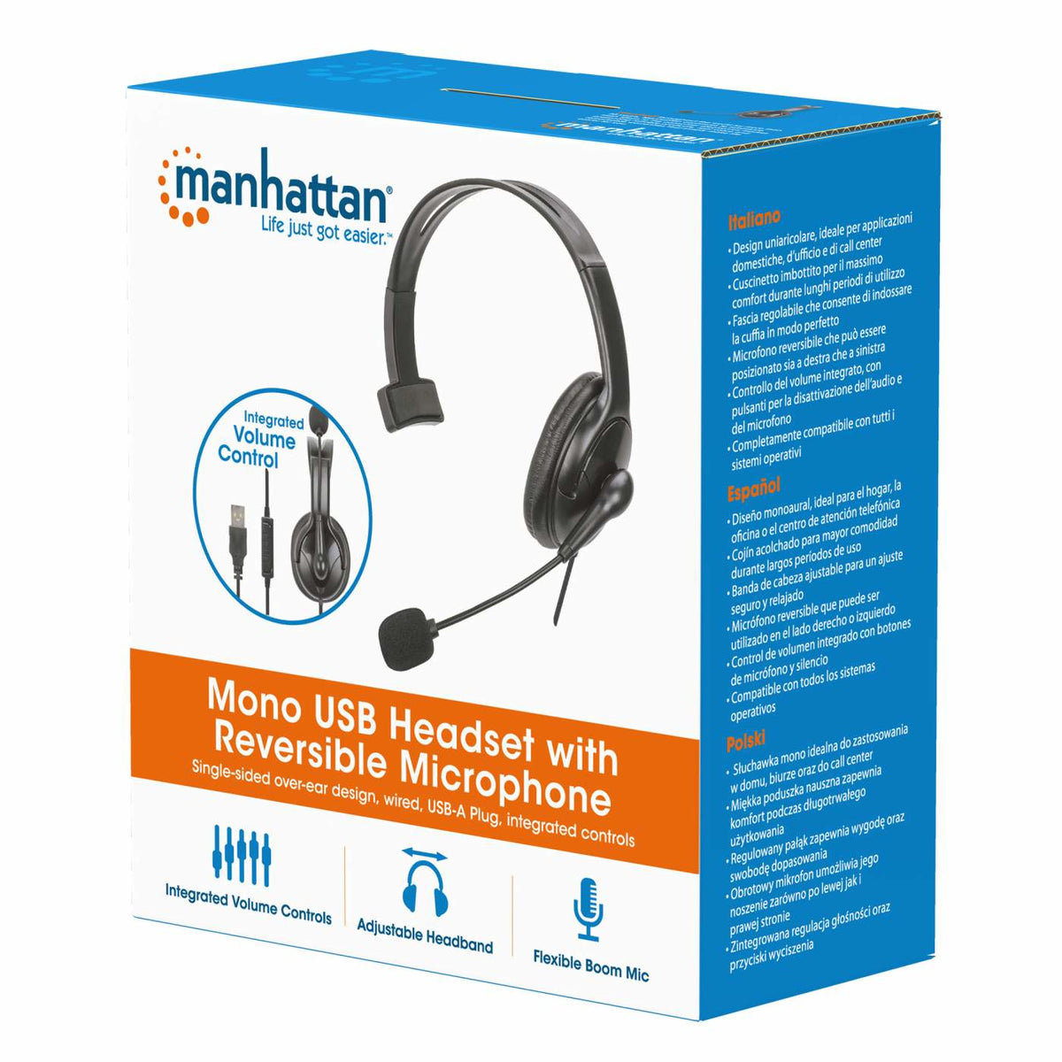 Manhattan 180849 Kopfhörer & Headset Kabelgebunden Kopfband Büro/Callcenter USB Typ-A Schwarz