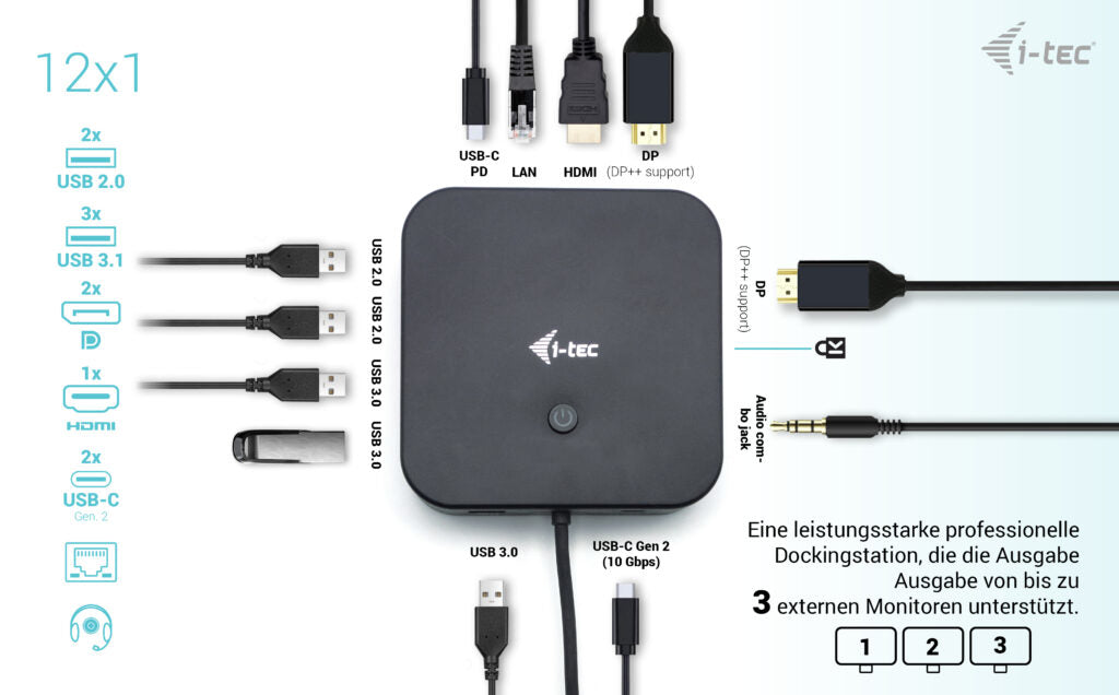 i-tec USB-C HDMI Dual DP Docking Station with Power Delivery 100 W