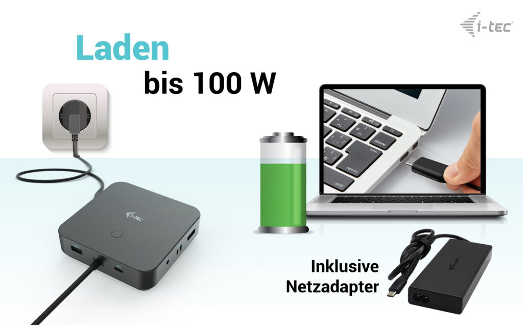 i-tec USB-C HDMI Dual DP Docking Station with Power Delivery 100 W + Universal Charger 100 W