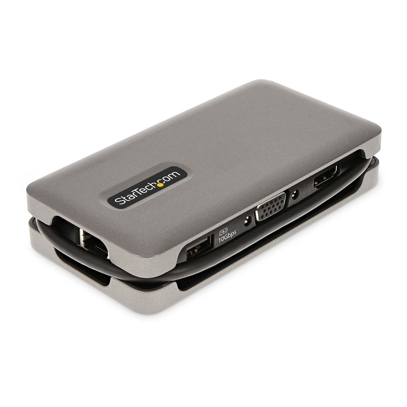 StarTech.com USB-C Multiport Adapter - USB C auf VGA/4K 60Hz HDMI Adapter - 3-Port USBC Hub - 100W PD - GbE - USB C Dockingstation/Laptop Dock - Mini/Reise Dock USB C Adapter - 30 cm Integ. Kabel mit Kabelschlitz
