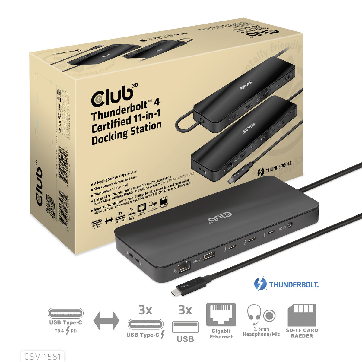 CLUB3D Thunderbolt™ 4 Zertifizierte 11-in-1-Docking-Station