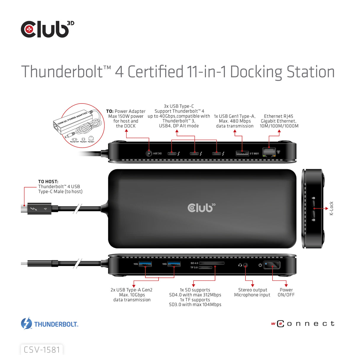 CLUB3D Thunderbolt™ 4 Zertifizierte 11-in-1-Docking-Station