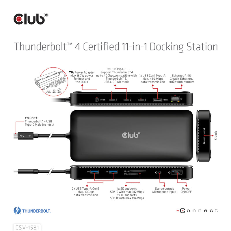 CLUB3D Thunderbolt™ 4 Zertifizierte 11-in-1-Docking-Station