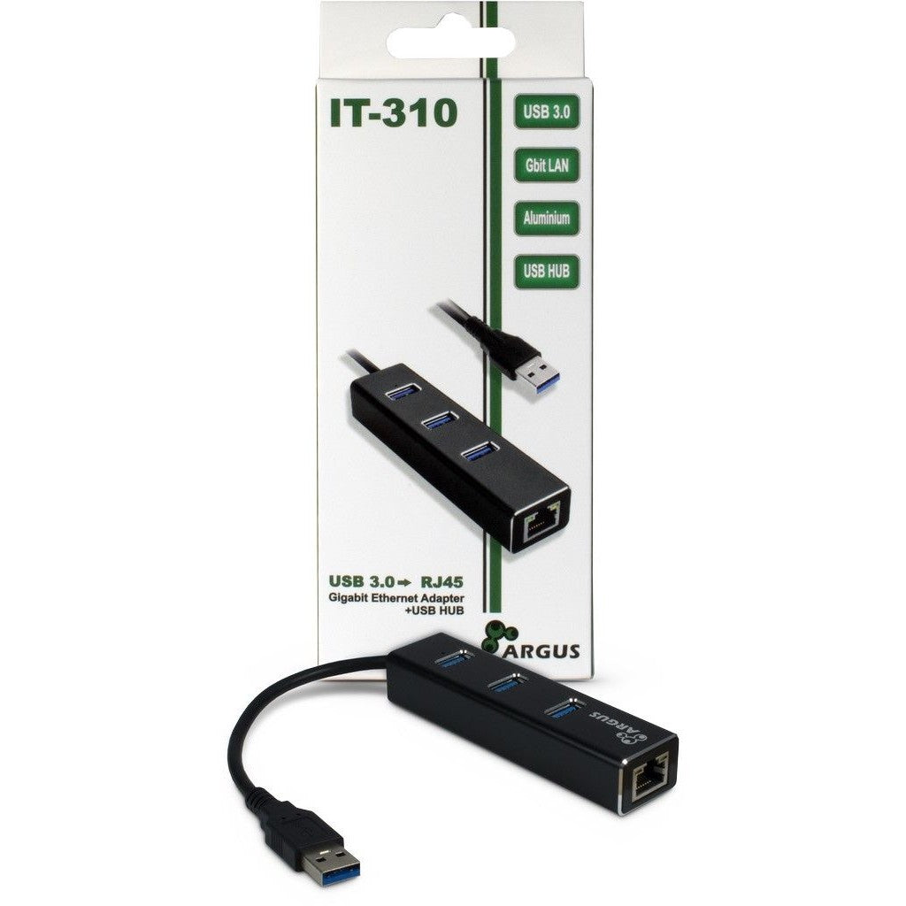 USB3.0 HUB 3Port Inter-Tech Argus IT-310 1x RJ45 Gigabit Lan passiv Black