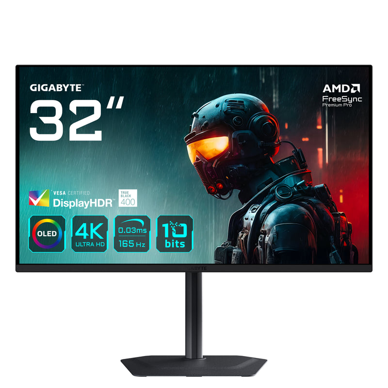 GIGABYTE MO32U 31,5" OLED 4K UHD Gaming Monitor - 3840 x 2160, 165Hz, 0.03ms, 250 cd/m², Display HDR True Black 400, HDMI 2.1, DisplayPort 1.4