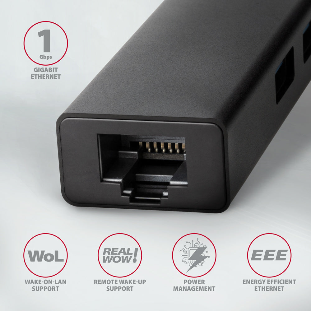 Axagon HMC-GL3A USB-C-Hub 3x USB-A Gbit-LAN schwarz Kabelgebunden USB 3.2 Gen 1 (3.1 Gen 1) Type-C