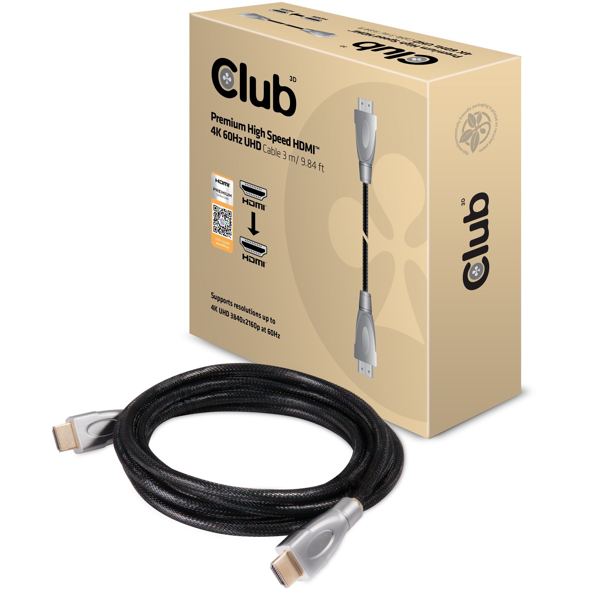 Club3D HDMI-Kabel A -> A 2.0 High Speed 4K60Hz UHD 3 Meter retail
