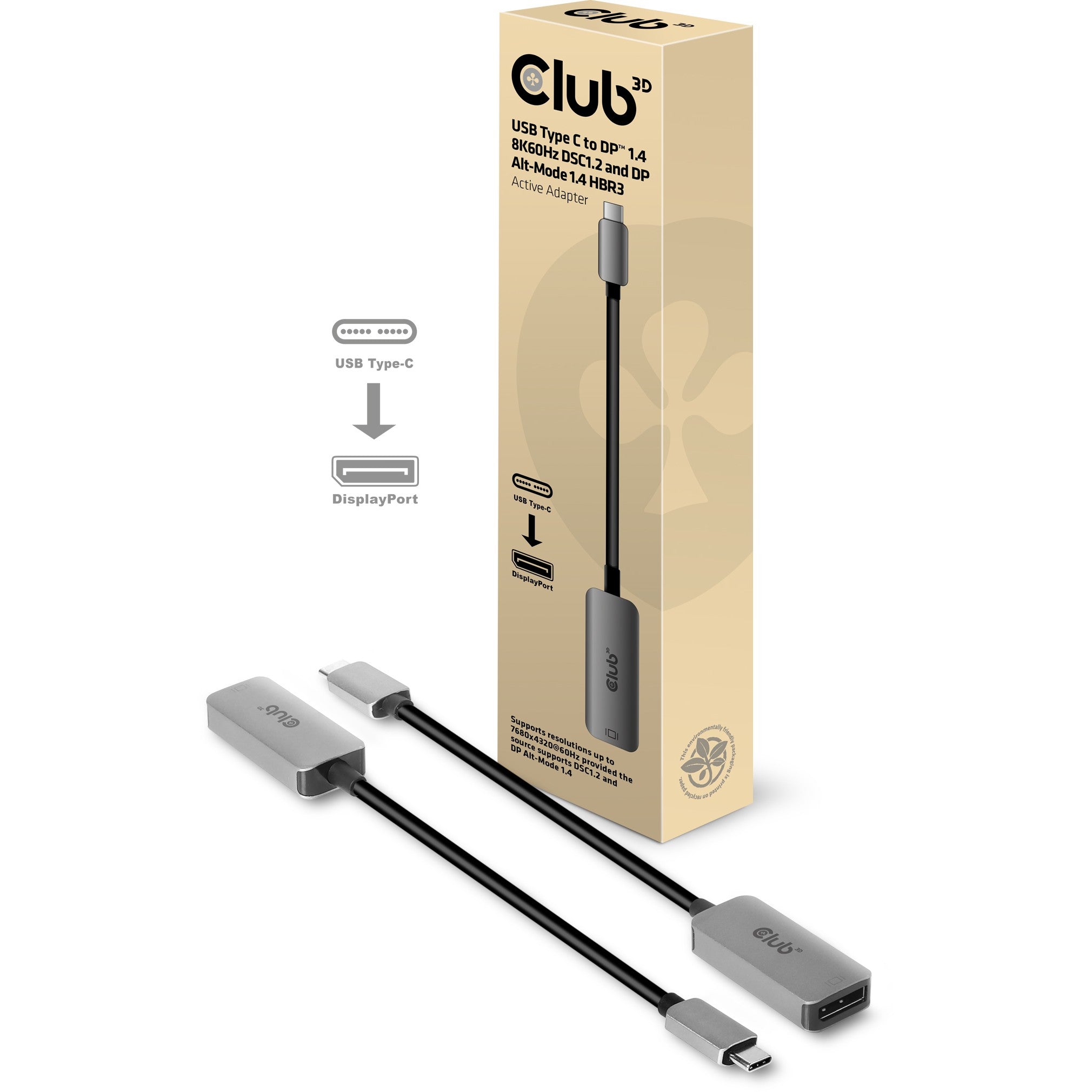 Club3D Adapter USB 3.2 Typ C > DP 1.4 8K60Hz HDR aktiv St/Bu