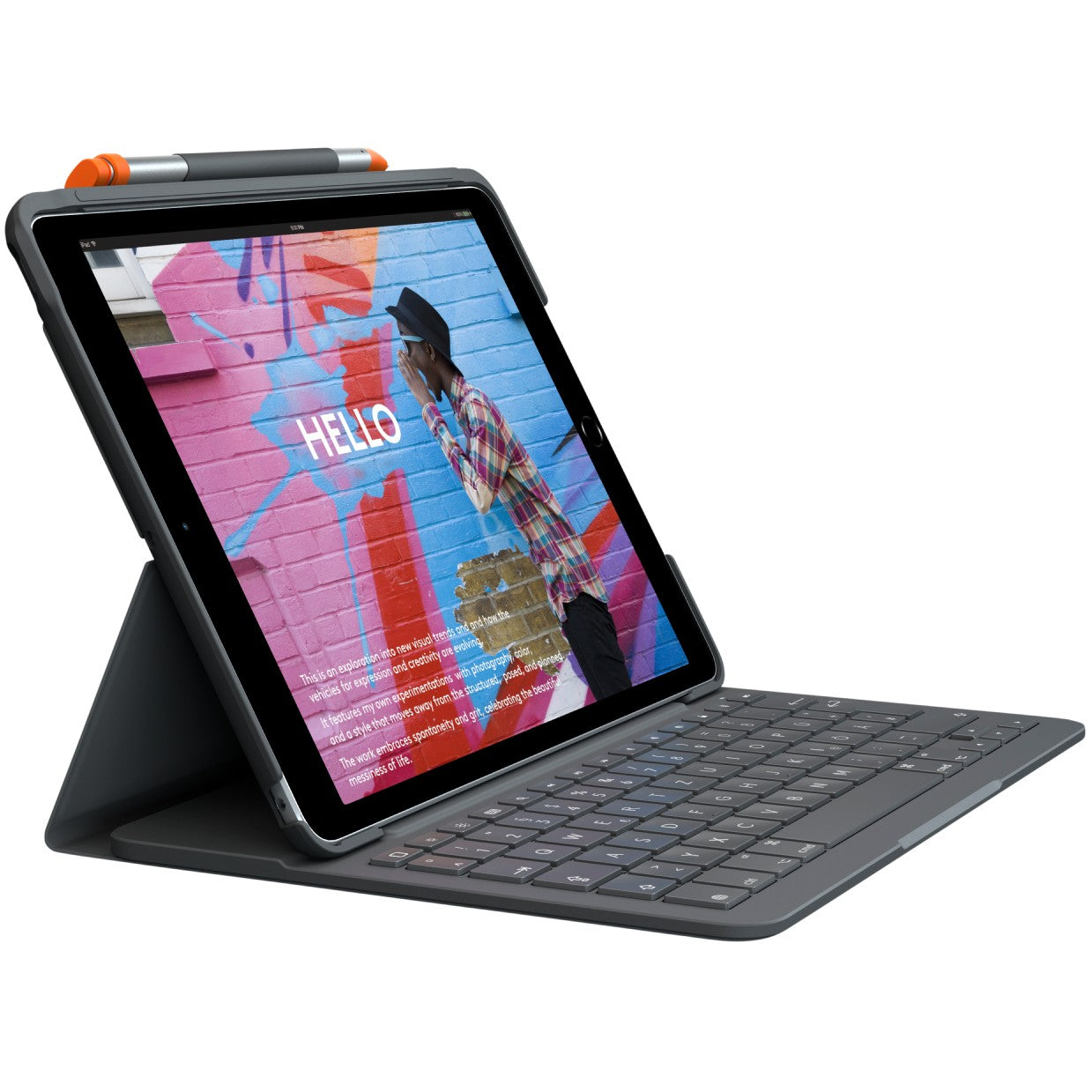 Logitech Slim Folio Bluetooth Tastatur und Schutzhülle iPad 7./8. Generation grey QWERTZ DE