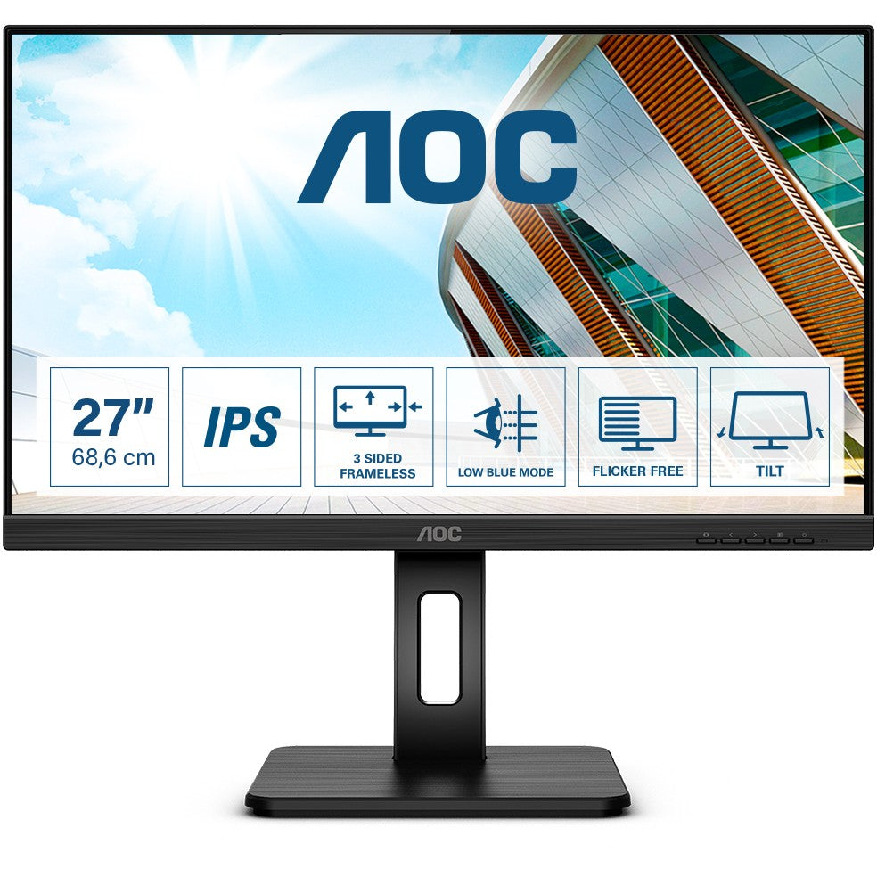 68.6cm/27" (1920 x 1080) AOC 27P2Q Full HD 4ms IPS HDMI VGA DVI DP USB 16:9 Black