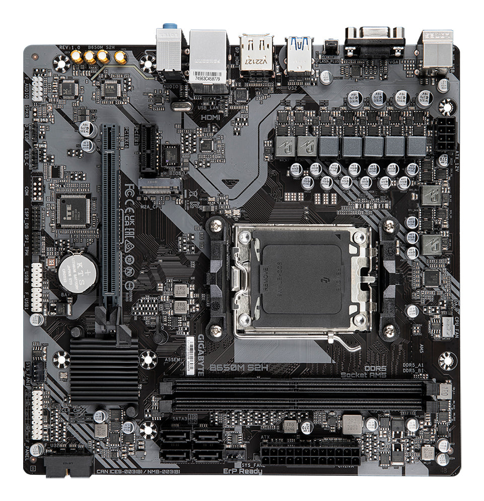 GIGABYTE B650M S2H Mainboard - AMD Ryzen 9000er-Serie, 5+2+2 Phasen VRM, bis zu 6400 MHz DDR5 (OC), 1xPCIe 4.0 M.2, GbE LAN, USB 3.2 Gen 1