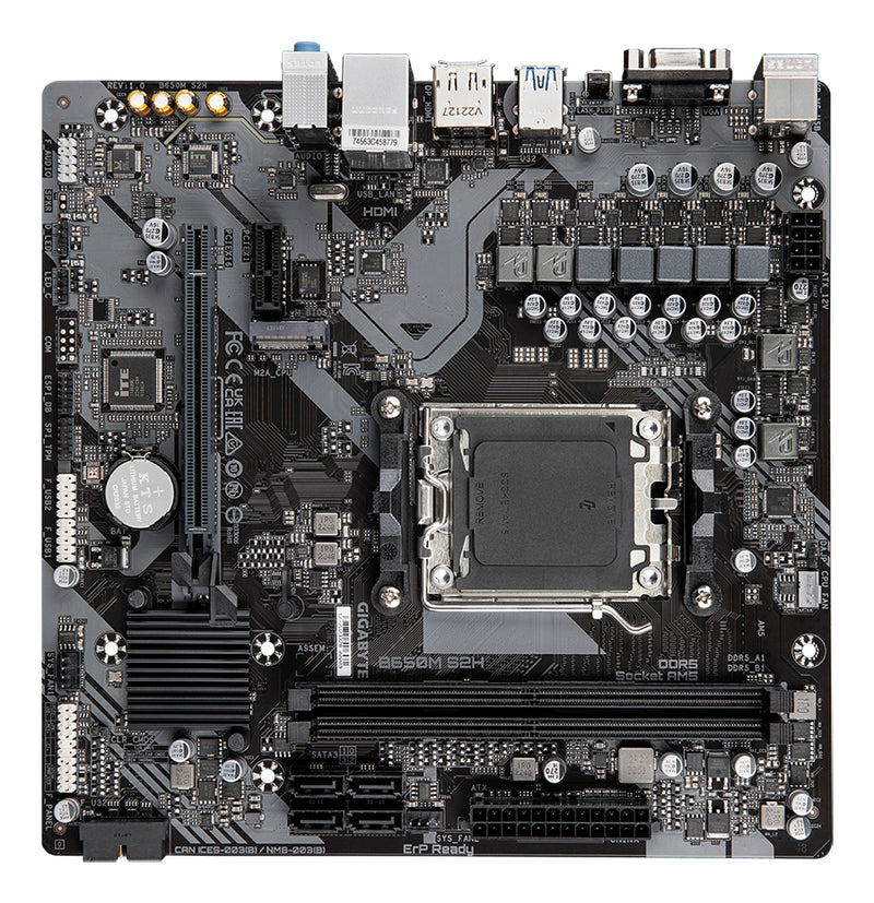 GIGABYTE B650M S2H Mainboard - AMD Ryzen 9000er-Serie, 5+2+2 Phasen VRM, bis zu 6400 MHz DDR5 (OC), 1xPCIe 4.0 M.2, GbE LAN, USB 3.2 Gen 1