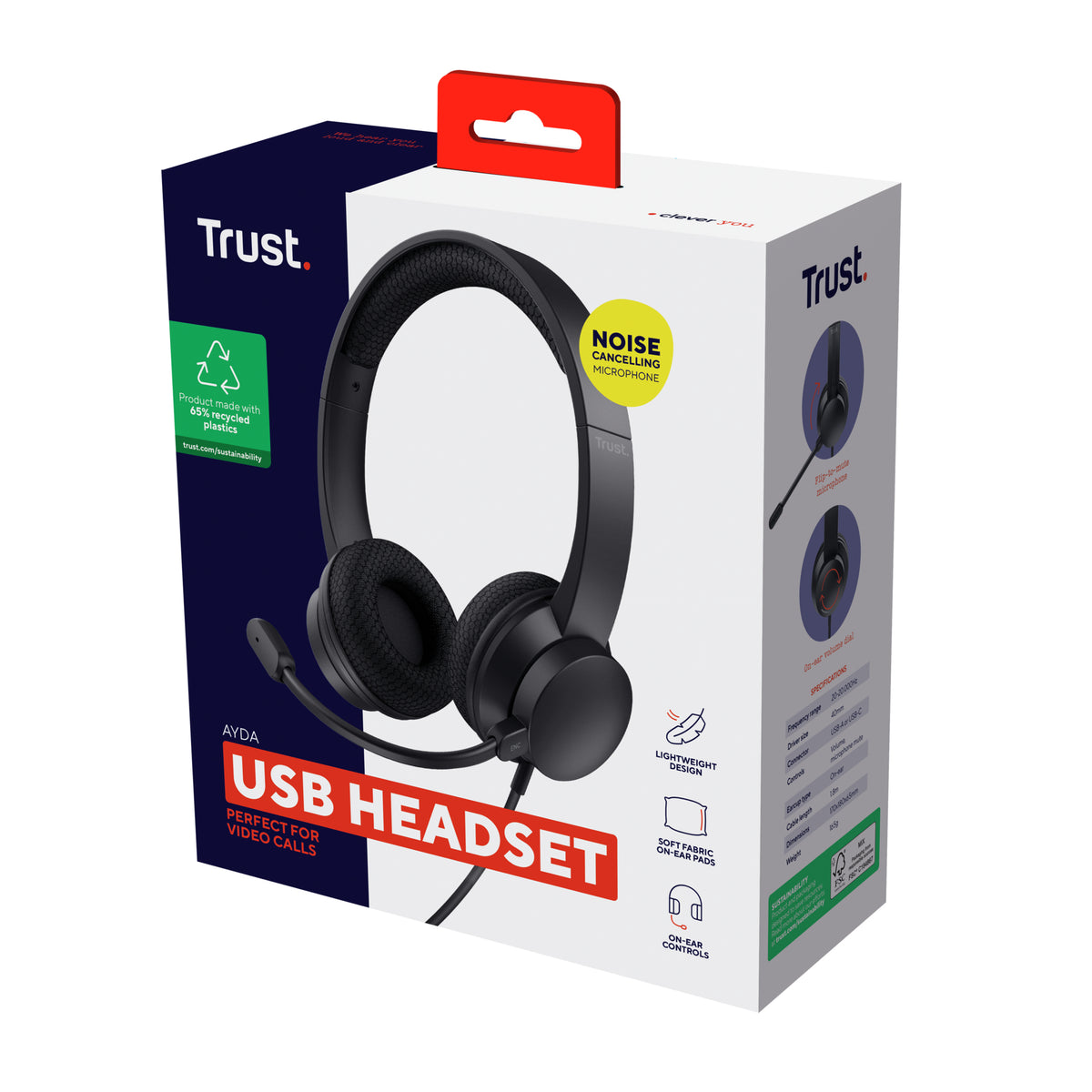 Trust Ayda Kopfhörer Kabelgebunden Kopfband Anrufe/Musik USB Typ-A Schwarz