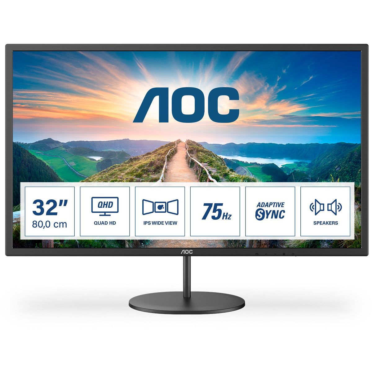 81.3cm/32'' (2560x1440) AOC Q32V4 16:9 4ms IPS HDMI DisplayPort VESA Speaker QHD Black